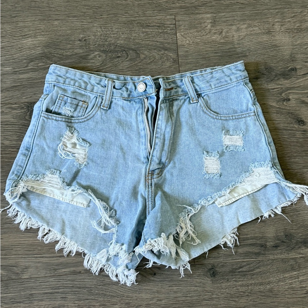 SHEIN Frayed Light Blue Jean Shorts